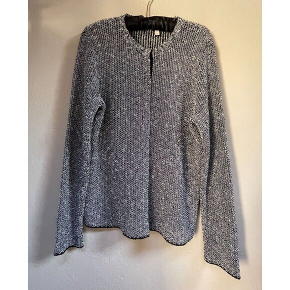 Eileen Fisher Knitted Organic Linen Cotton Snap Sweater Jacket Medium Black - Picture 1 of 9